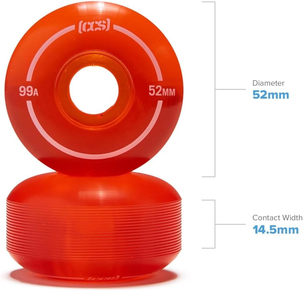image:imageCCS Clear Skateboard Wheels Bundle Professional Grade Polyurethane Size 52mm 99A Durometer 18 Riser Pads amp Skate Tool Included BlueOrange