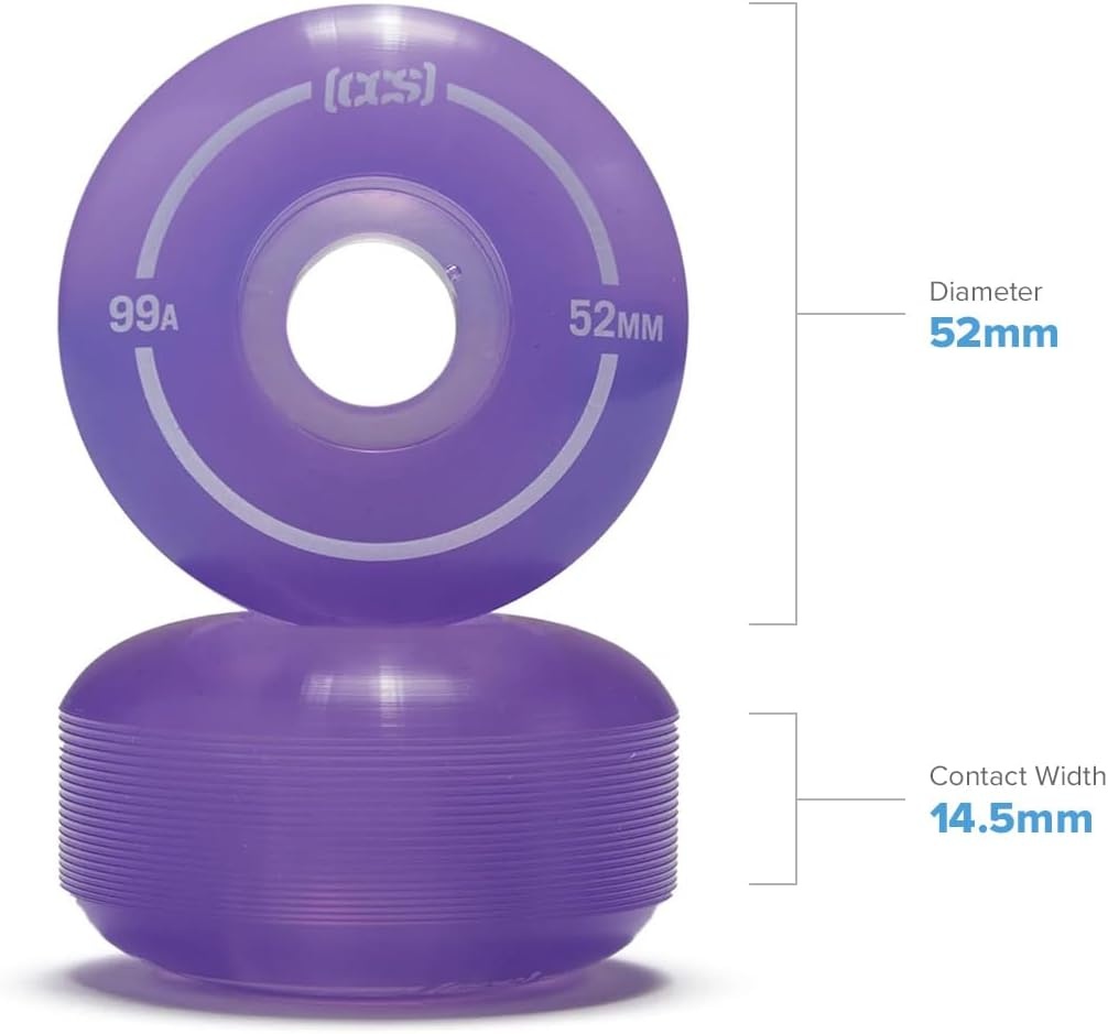 image:imageCCS Clear Skateboard Wheels Bundle Professional Grade Polyurethane Size 52mm 99A Durometer 18 Riser Pads amp Skate Tool Included BluePurple