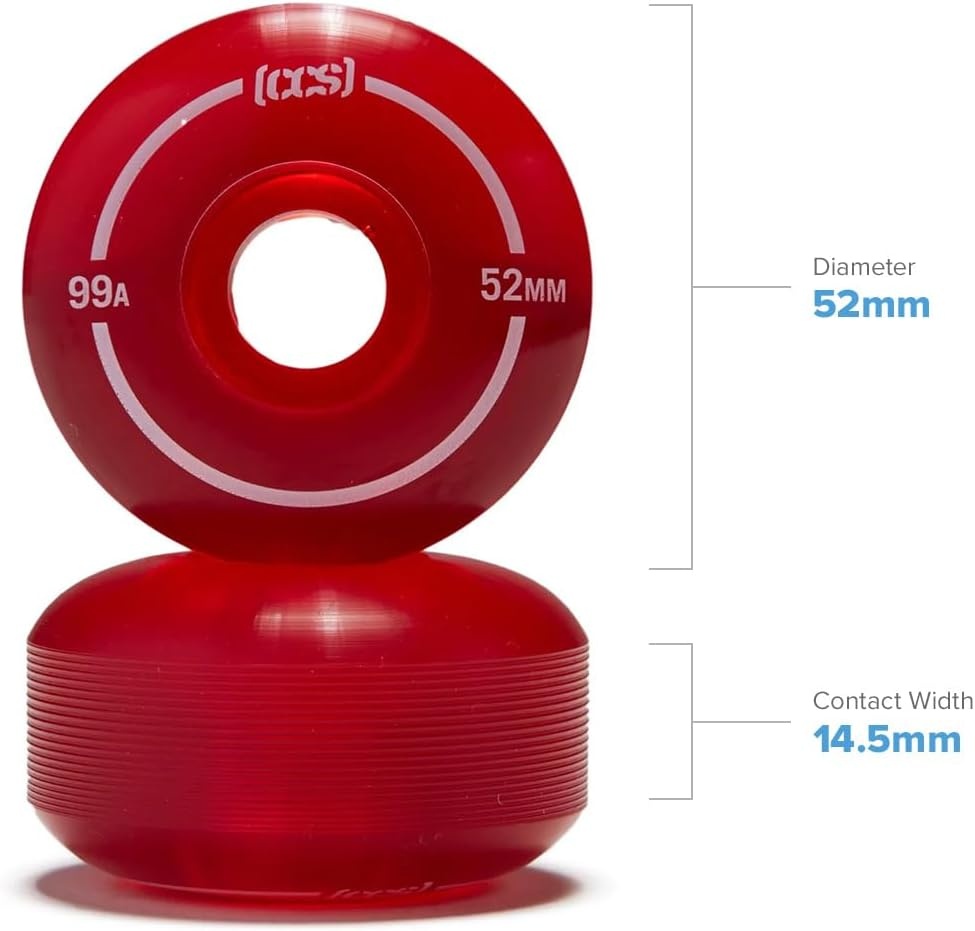 image:imageCCS Clear Skateboard Wheels Bundle Professional Grade Polyurethane Size 52mm 99A Durometer 18 Riser Pads amp Skate Tool Included BlueRed