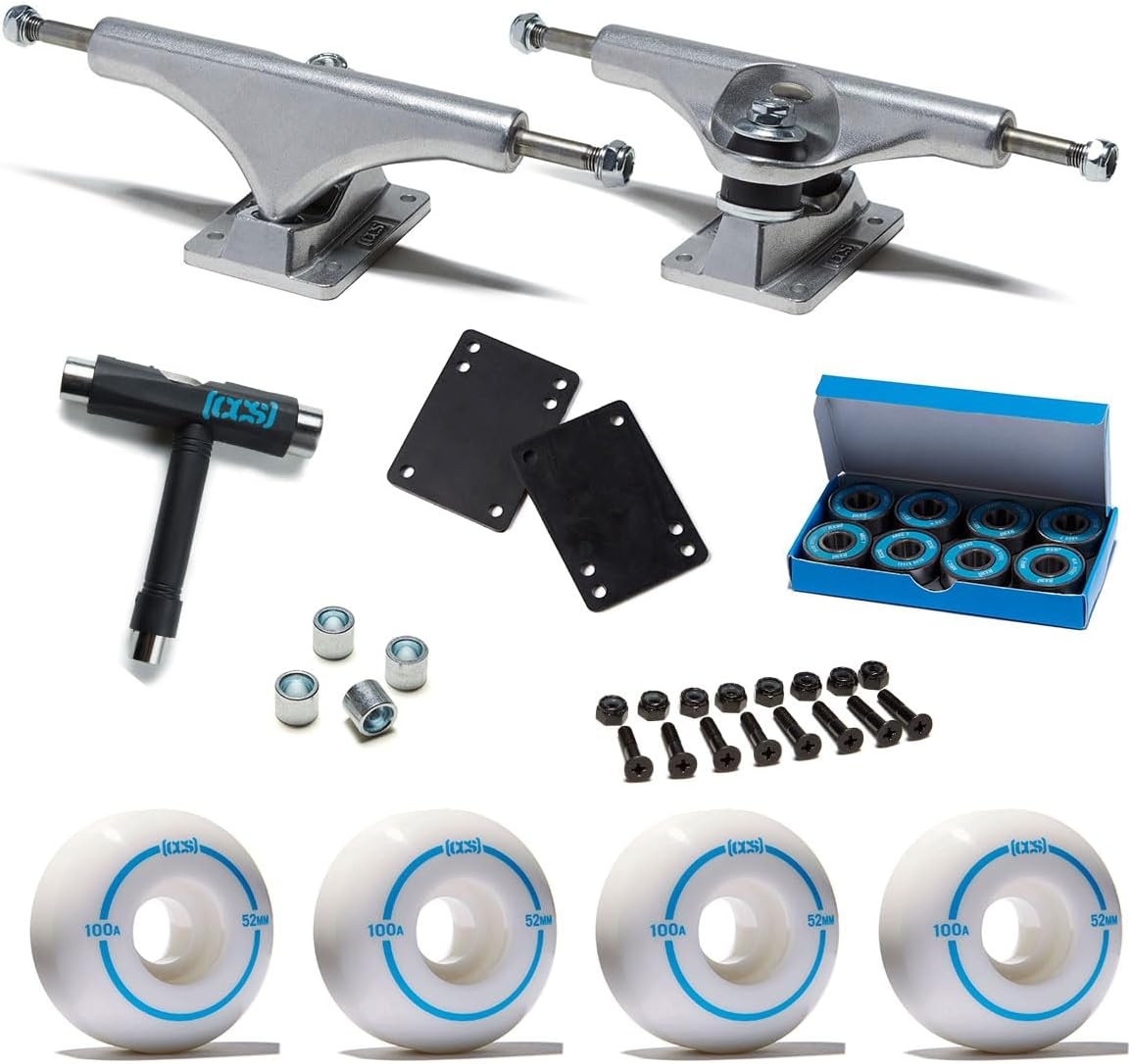 image:imageCCS Skateboard Assembly Kit Professional Grade Set of 2 Trucks 100A Wheels ABEC 7 Bearings 1 Mounting Hardware 18 Riser Pads Bearing SpacersRaw