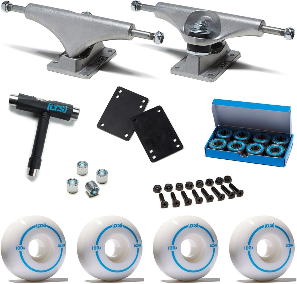 image:imageCCS Skateboard Assembly Kit Professional Grade Set of 2 Trucks 100A Wheels ABEC 7 Bearings 1 Mounting Hardware 18 Riser Pads Bearing SpacersRaw