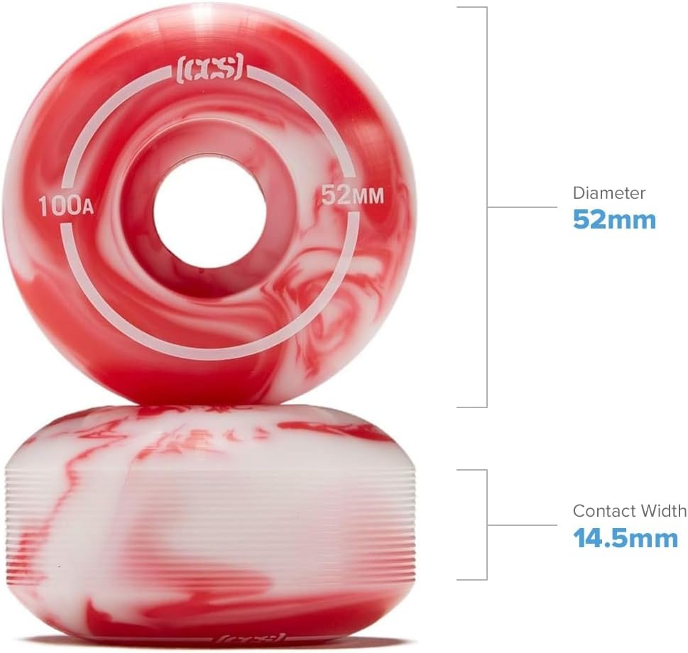 image:imageCCS Skateboard Wheels Professional Grade Polyurethane 100A Durometer Sizes 52mm 53mm 54mm amp 56mm Set of 4Red Swirl