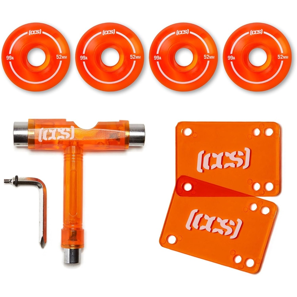image:imageCCS Clear Skateboard Wheels Bundle Professional Grade Polyurethane Size 52mm 99A Durometer 18 Riser Pads amp Skate Tool Included BlueOrange