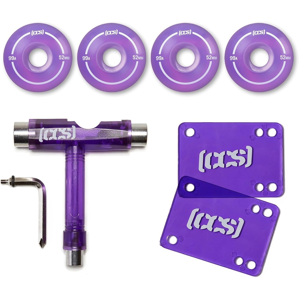 image:imageCCS Clear Skateboard Wheels Bundle Professional Grade Polyurethane Size 52mm 99A Durometer 18 Riser Pads amp Skate Tool Included BluePurple