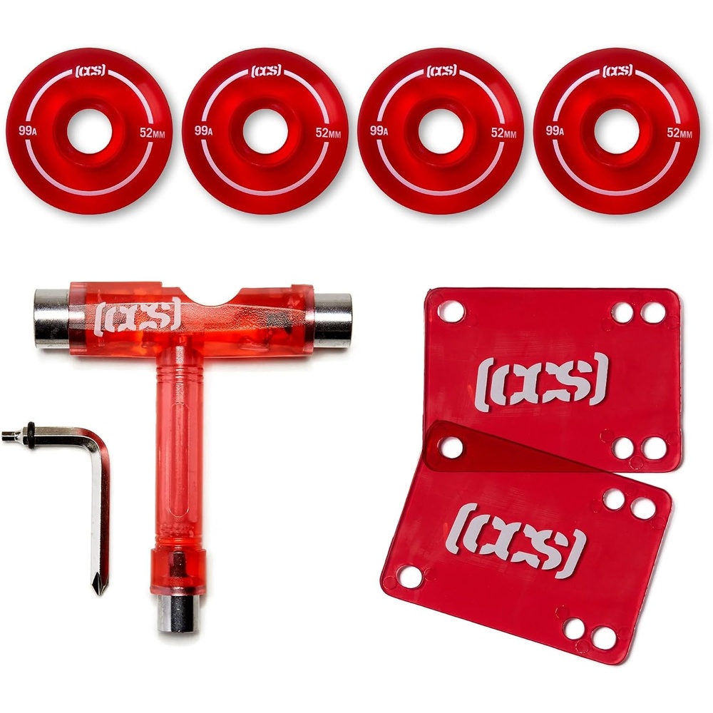 image:imageCCS Clear Skateboard Wheels Bundle Professional Grade Polyurethane Size 52mm 99A Durometer 18 Riser Pads amp Skate Tool Included BlueRed