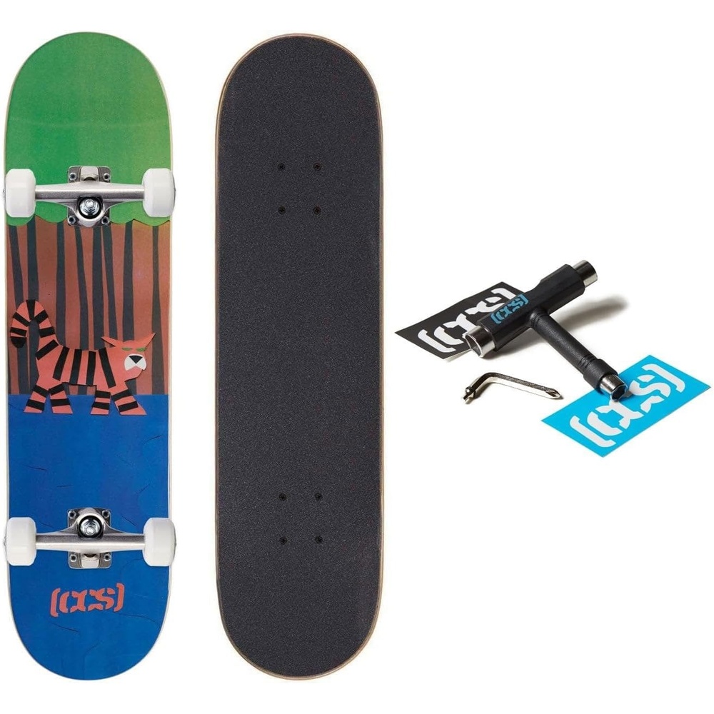 image:imageCCS Mini Skateboard for Kids amp Youth 7 Wide Maple Wood Fully Assembled with Skate Tool amp Stickers Boys amp GirlsTiger