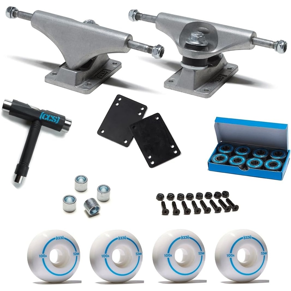 image:imageCCS Skateboard Assembly Kit Professional Grade Set of 2 Trucks 100A Wheels ABEC 7 Bearings 1 Mounting Hardware 18 Riser Pads Bearing SpacersRaw