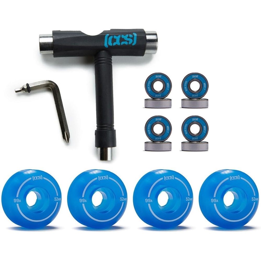 image:imageCCS Skateboard Wheels 52mm Set of 4 Blue Steel Bearings ABEC 7 Skate ToolClear Blue