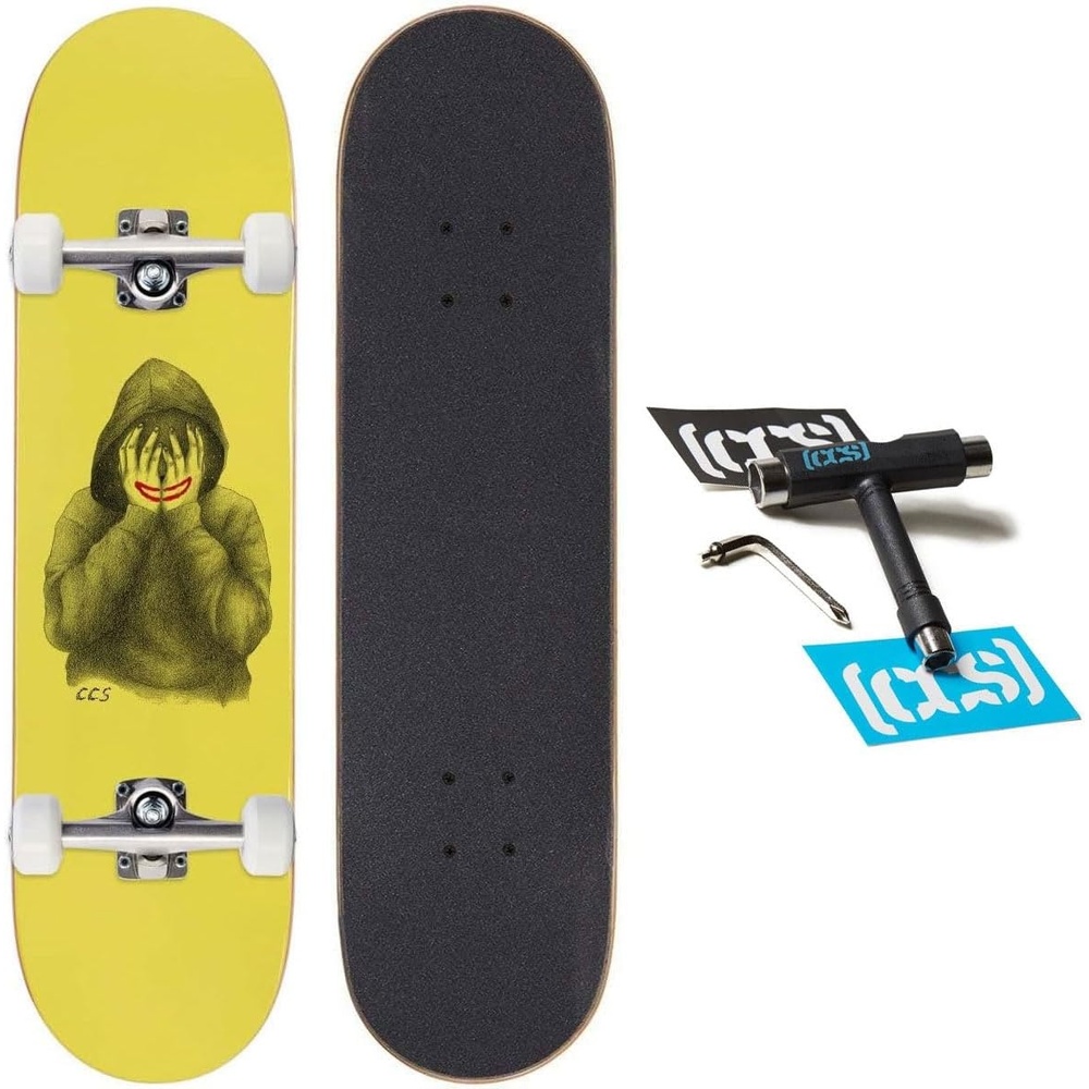 image:imageCCS Smile On The Surface Skateboard Complete  Maple Wood  Professional Grade  Fully Assembled with Skate Tool amp Stickers  Adults Kids Teens Youth  Boys amp GirlsSmile on The Surface Yellow