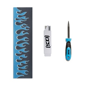 [CCS] Black Grip Tape with 2-in-1 File Tool and Razor Blade(Flames Black/Blue)
