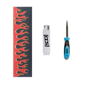 [CCS] Black Grip Tape with 2-in-1 File Tool and Razor Blade(Flames Black/Red)