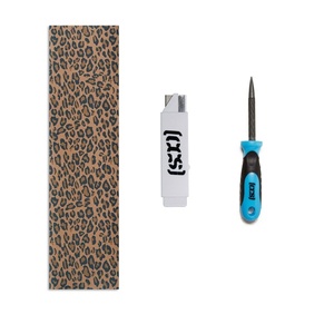 [CCS] Black Grip Tape with 2-in-1 File Tool and Razor Blade(Leopard Brown)
