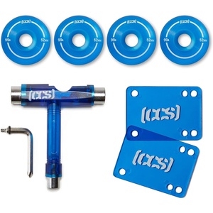 [CCS] Clear Skateboard Wheels Bundle | Professional Grade | Polyurethane | Size 52mm | 99A Durometer | 1/8″ Riser Pads & Skate Tool Included (Blue)(Blue)