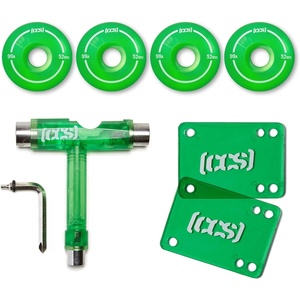 [CCS] Clear Skateboard Wheels Bundle | Professional Grade | Polyurethane | Size 52mm | 99A Durometer | 1/8″ Riser Pads & Skate Tool Included (Blue)(Green)