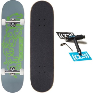 [CCS] Graphic Skateboard Complete | Maple Wood | Professional Grade | Fully Assembled with Skate Tool & Stickers | Adults, Kids, Teens, Youth | Boys & Girls(Kickflip 2000 Grey)