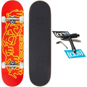 [CCS] Graphic Skateboard Complete | Maple Wood | Professional Grade | Fully Assembled with Skate Tool & Stickers | Adults, Kids, Teens, Youth | Boys & Girls(Kickflip 2000 Red)