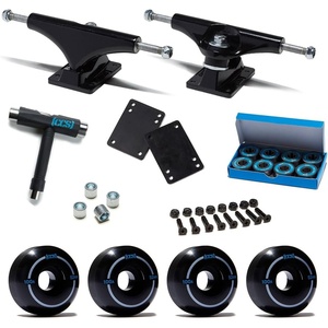[CCS] Skateboard Assembly Kit | Professional Grade | Set of 2 Trucks | 100A Wheels | ABEC 7 Bearings | 1″ Mounting Hardware | 1/8″ Riser Pads | Bearing Spacers(Black)