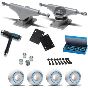 [CCS] Skateboard Assembly Kit | Professional Grade | Set of 2 Trucks | 100A Wheels | ABEC 7 Bearings | 1″ Mounting Hardware | 1/8″ Riser Pads | Bearing Spacers(Raw)