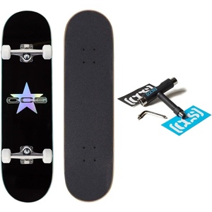 [CCS] Skateboard Complete | Maple Wood | Professional Grade | Fully Assembled with Skate Tool & Stickers | Adults, Kids, Teens, Youth | Boys & Girls(97 Star – Holographic/Black)