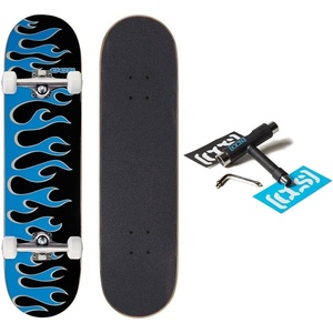 [CCS] Skateboard Complete | Maple Wood | Professional Grade | Fully Assembled with Skate Tool & Stickers | Adults, Kids, Teens, Youth | Boys & Girls(Flames Black/Blue)
