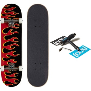[CCS] Skateboard Complete | Maple Wood | Professional Grade | Fully Assembled with Skate Tool & Stickers | Adults, Kids, Teens, Youth | Boys & Girls(Flames Black/Red)