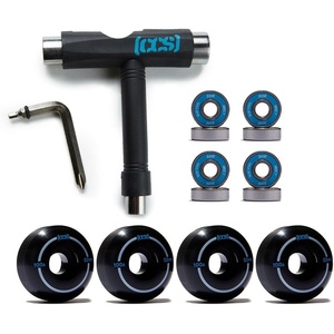 [CCS] Skateboard Wheels | 52mm | Set of 4 | Blue Steel Bearings | ABEC 7 | Skate Tool(Black)