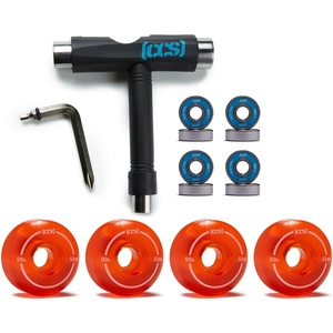 [CCS] Skateboard Wheels | 52mm | Set of 4 | Blue Steel Bearings | ABEC 7 | Skate Tool(Clear Orange)