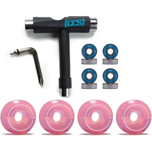 [CCS] Skateboard Wheels | 52mm | Set of 4 | Blue Steel Bearings | ABEC 7 | Skate Tool(Clear Pink)